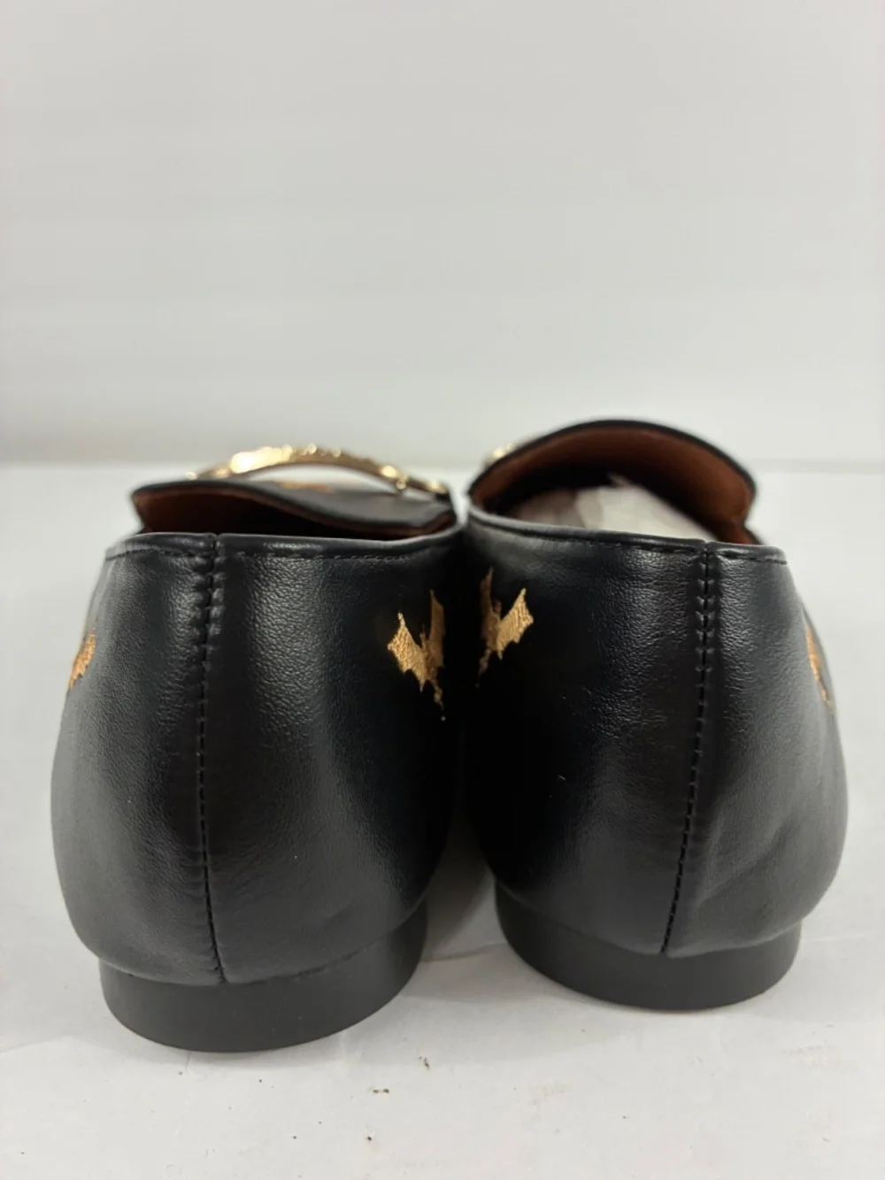 Bat Star Embroidered Loafers Black Horsebit Flat Slip On Shoes Smooth Leather